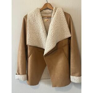 Women's Cherish Brown Faux Sherpa Lined Faux Suede  Cozy Jacket Coat Wrap Size M